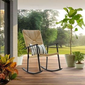 Outdoor Steel Rocking Chair, Natural Rush Weave