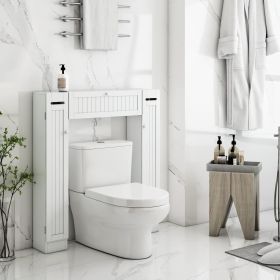 Over-The-Toilet Storage Cabinet with 2 Side Doors; Freestanding Toilet Cabinet Organizer with Adjustable Shelves & Paper Holder; Bathroom Space S