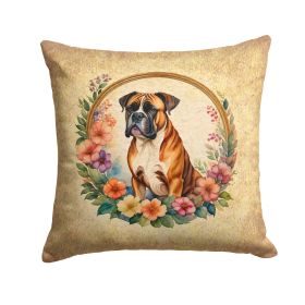 Boxer and Flowers Throw Pillow Machine Washable, Indoor Outdoor Decorative Pillow for Couch, Bed or Patio, 14Hx14W