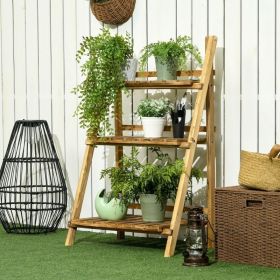 3-Tier Folding Plant Stand, 24" x 15" Wooden Indoor Plant Shelf Display Stand, for Corner Balcony Garden Patio