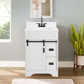 24" Bathroom Vanity with Single Sink Combo, Farmhouse Undermount Bathroom Sink Cabinet with Sliding Barn Doors and 2 Drawers