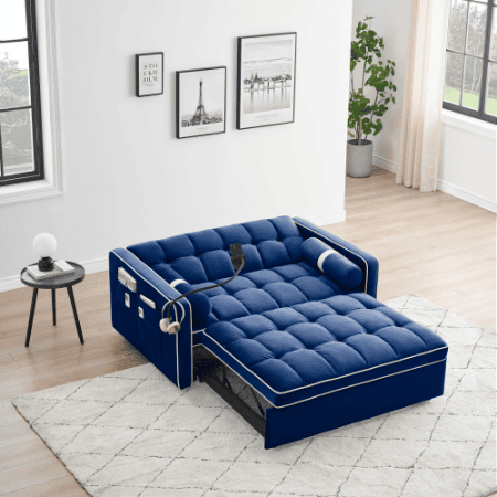 Leeper Sofa Couch W Pull Out Bed, 55 Modern Velvet Convertible Sleeper Sofa Bed, Small Love Seat Sofa Bed W Pillows Side Pockets For Small Space Leeper Sofa Couch W Pull Out Bed, 55 Modern Velvet Convertible Sleeper Sofa Bed, Small Love Seat Sofa Bed W Pillows Side Pockets For Small Space