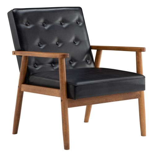 Vintage Modern Wooden Armchair In Black PU Vintage Modern Wooden Armchair In Black PU