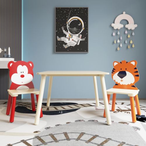 Kids Table & 2 Chairs Set, 3Pc Toddler Wooden Activity Play Set