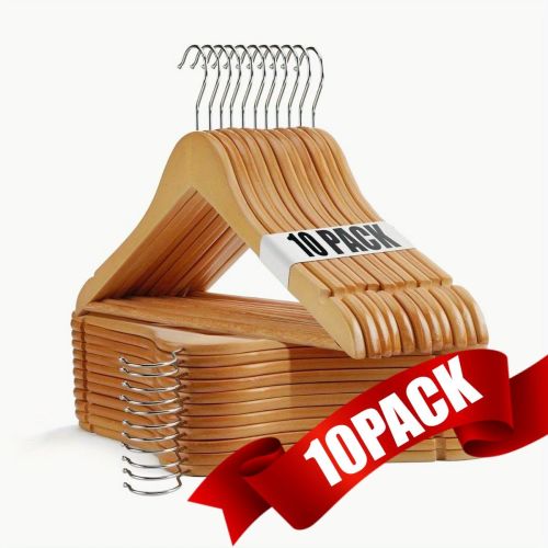 10PCS Wooden Hangers 10-Pack - Precision Engineered Notch Design for Secure Hold - Non-Scratch Heavy Duty Hangers for Cashmere/Silk Clothing